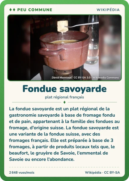 Carte Lexicodex « Fondue savoyarde », peu commune