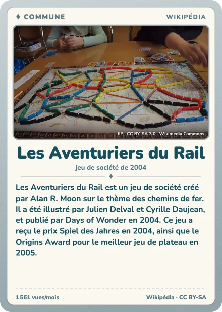 Carte Lexicodex « Les Aventuriers du Rail », commune
