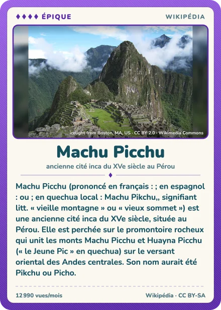 Lexicodex card "Machu Picchu", epic