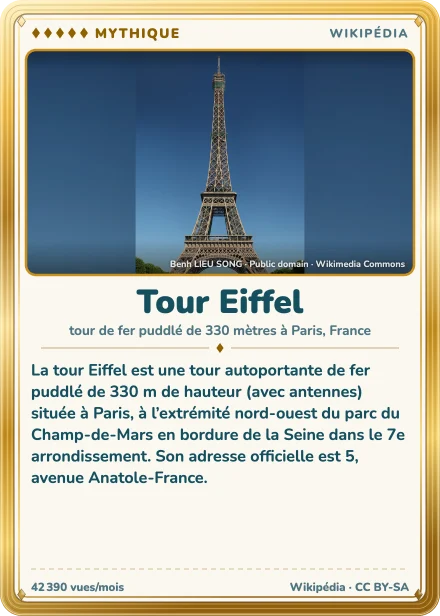 Carte Lexicodex « Tour Eiffel », mythique